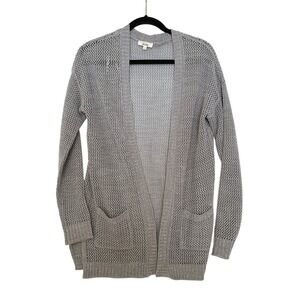 Mudd Cardigan Sweater Women Small Gray Open Front Mesh Knit Longline‎ Pockets